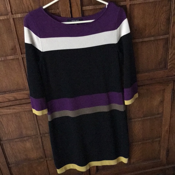 EUC “NINE WEST” COLOR BLOCK 3/4 SLEEVE SWEATER DRESS. SIZE SMALL - Picture 2 of 7